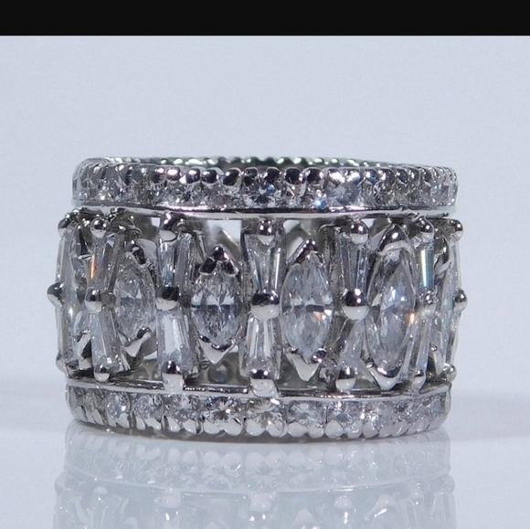 Sterling silver stamped marquis baguette and round cz statement ring - Picture 13 of 13